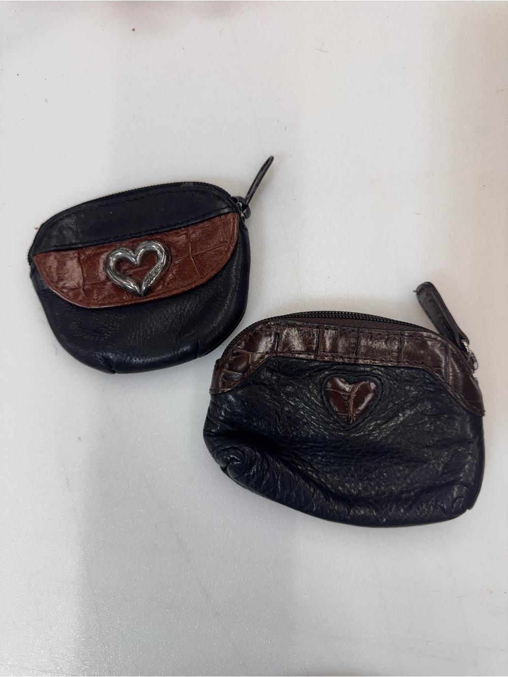 Pair of BRIGHTON Coin Wallet Pouch Purses, Black Brown Hearts Set Of 2